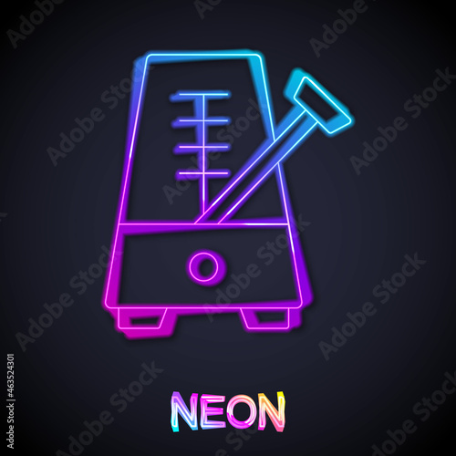 Glowing neon line Classic Metronome with pendulum in motion icon isolated on black background. Equipment of music and beat mechanism. Vector