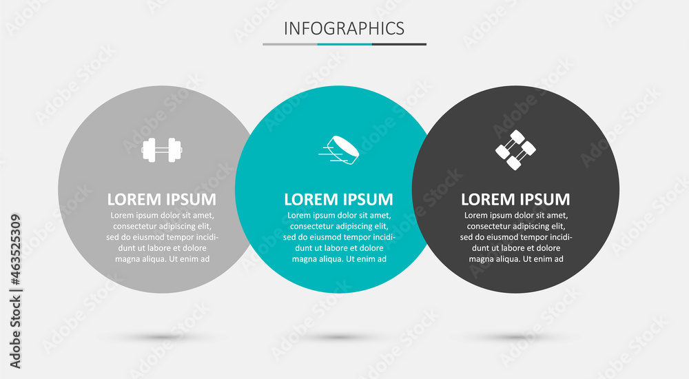 Fototapeta premium Set Hockey puck, Dumbbell and . Business infographic template. Vector