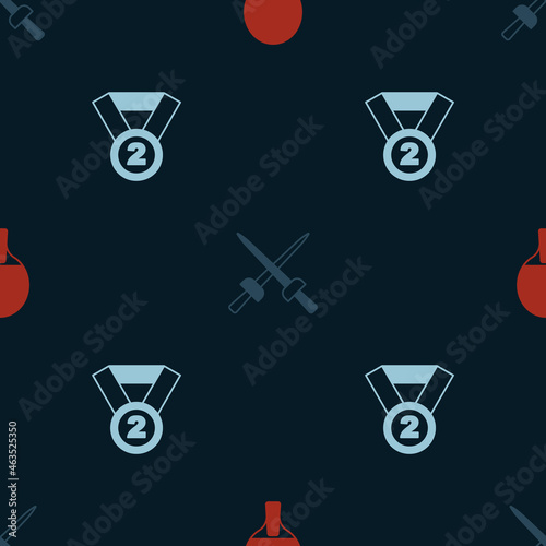 Set Racket, Fencing and Medal on seamless pattern. Vector