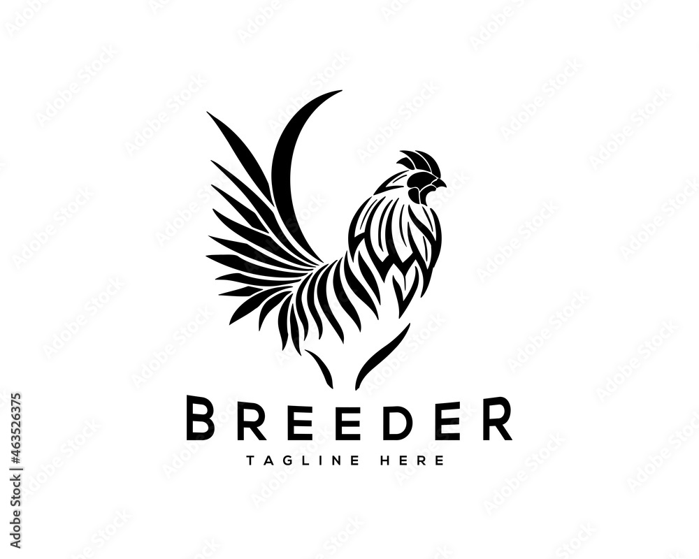 abstract line rooster breeder stand drawn logo template illustration - obrazy, fototapety, plakaty 