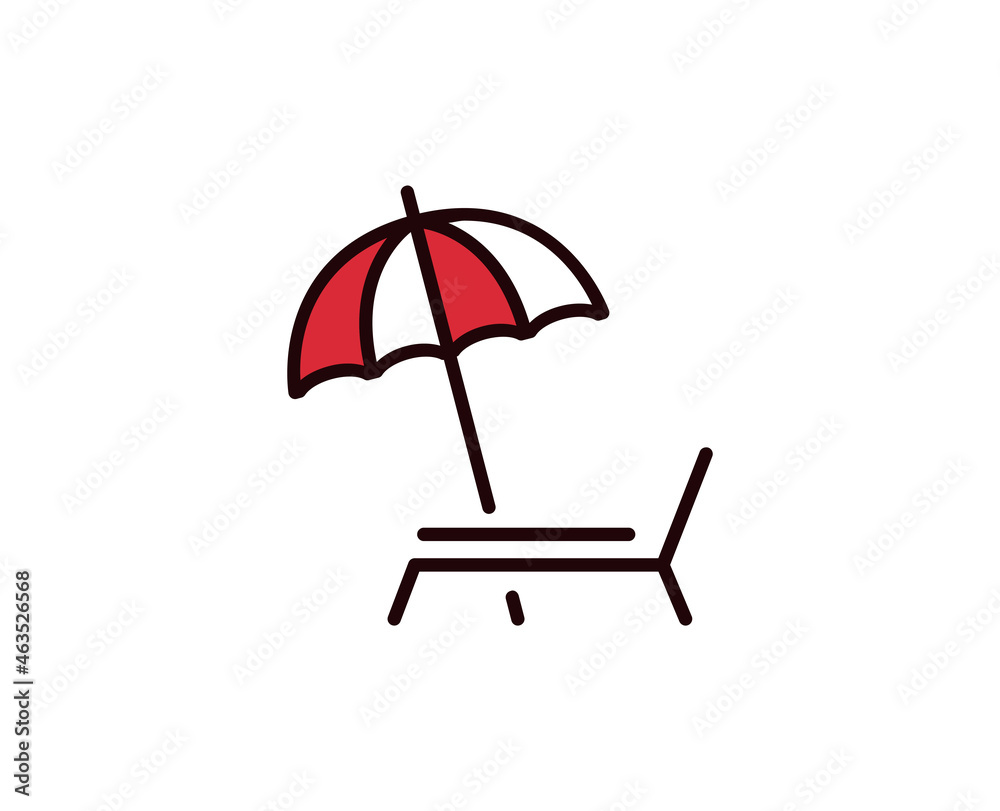 Beach umbrella line icon. Vector symbol in trendy flat style on white background. Travel sing for design.