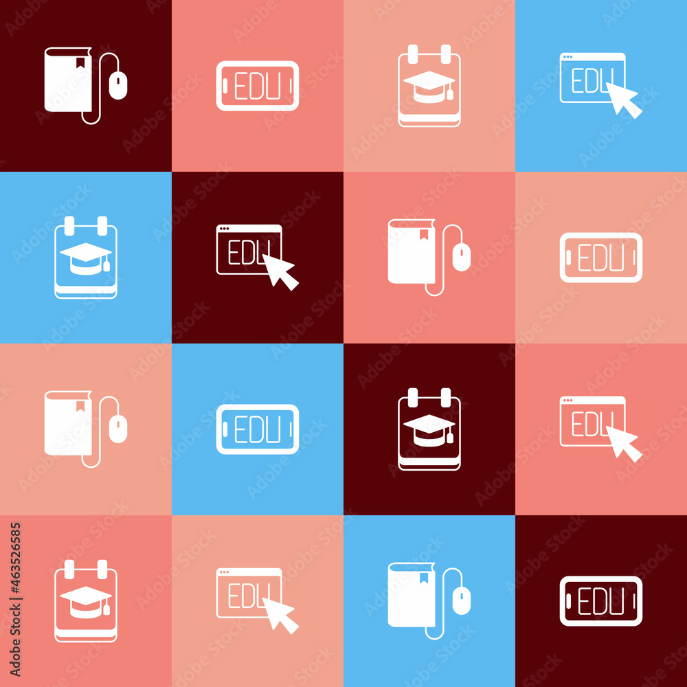 Set pop art Electronic book with mouse, Online education, and icon. Vector Set pop art Electronic book with mouse, Online education, and icon. Vector
