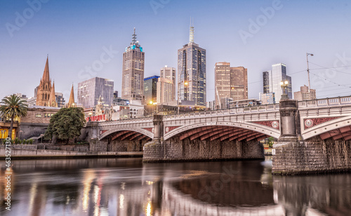 Stunning night skyline of Melbourne with river reflections © jovannig