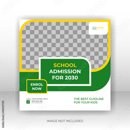 admission school social media post and web banner template. Modern and editable.