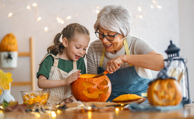 family preparing for Halloween