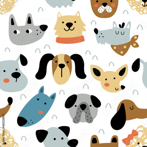 vector seamless pattern with cute dog heads