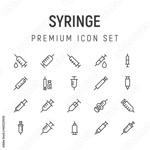 Premium pack of syringe line icons.