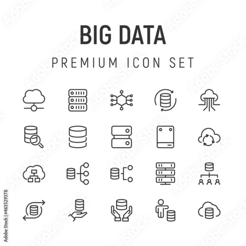 Simple line set of big data icons.