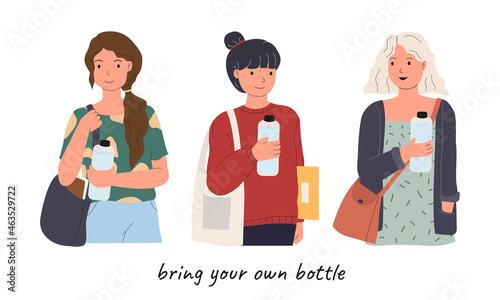 female students in different outfits bring their own bottles vector illustraion