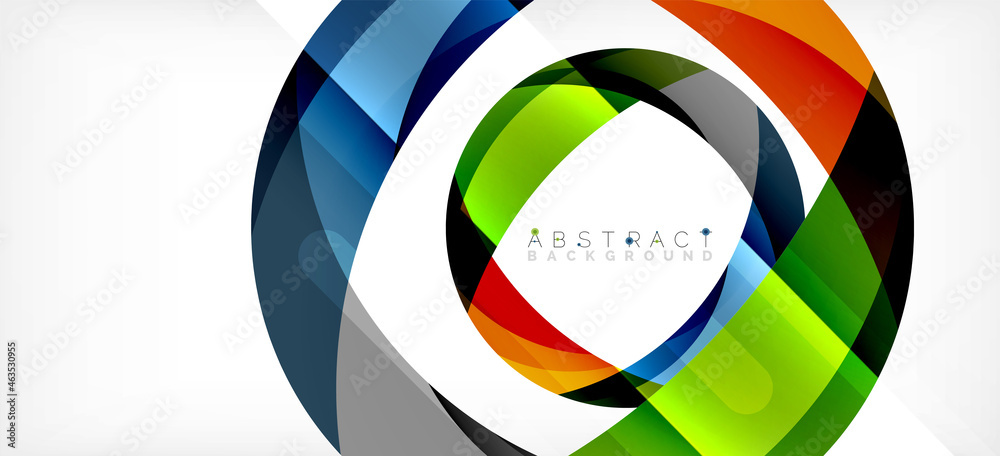 Geometric abstract background. Circle created with overlapping color shapes. Vector Illustration For Wallpaper, Banner, Background, Landing Page