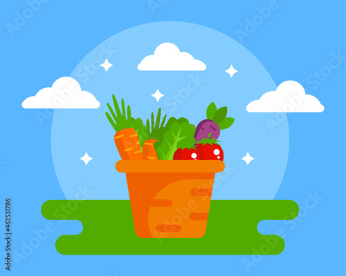 vector bucket filled with vegetables