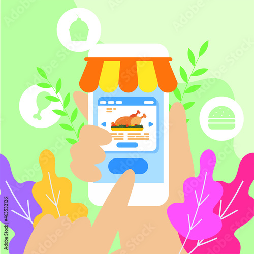 vector ordering food online on smartphone