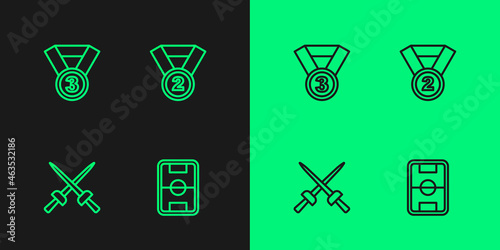 Set line Football field, Fencing, Medal and icon. Vector