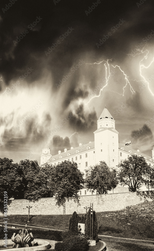 Fototapeta premium Bratislava Castle under a thunderstorm, Slovakia