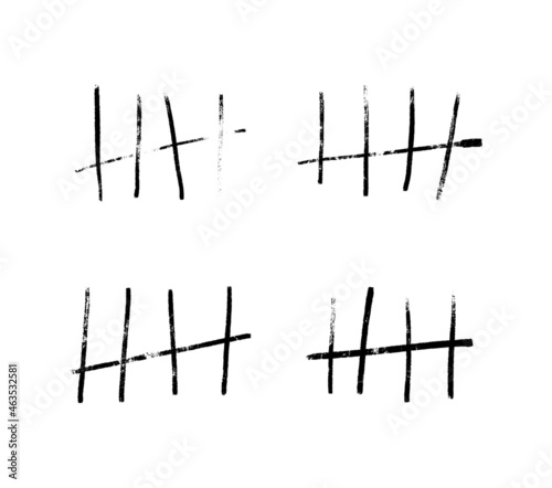 Tally marks or prison marks isolated. Scratched count on the wall or in jail for five days. Vector illustration waiting days counting.