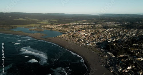 Panoramic aerial view of pichilemu at sunset. photo