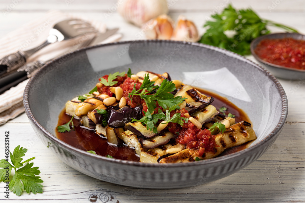 Grilled eggplant and sauce Grilled eggplant and sauce