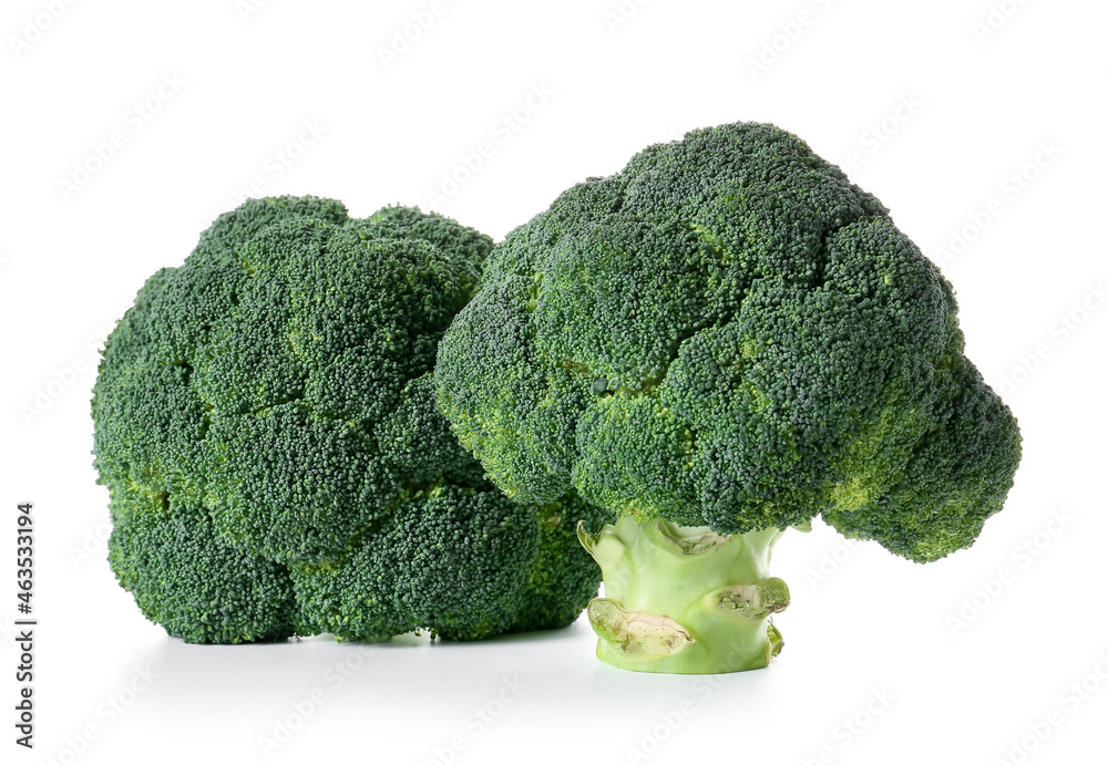 Healthy broccoli cabbages on white background Healthy broccoli cabbages on white background