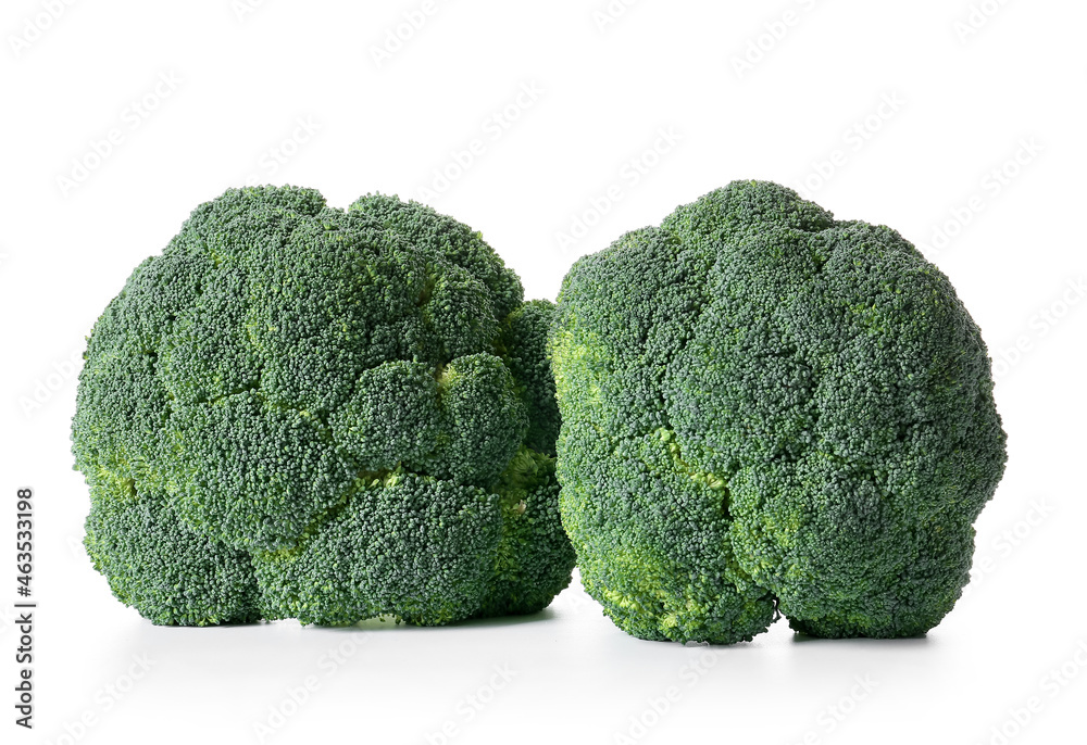 Healthy broccoli cabbages on white background Healthy broccoli cabbages on white background