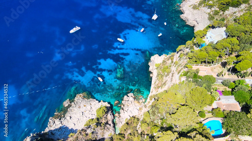 Amazing aerial view of Capri Island coastline in summer season, Italy. Drone viewpoint