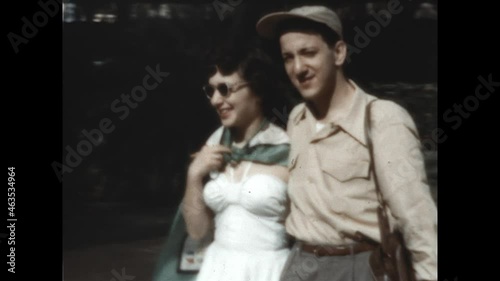 Young Couple Walk 1949 - A young couple enjoyes a walk.   photo