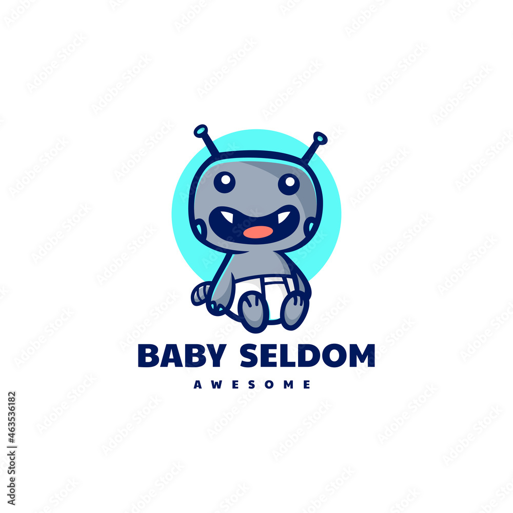 Fototapeta premium Vector Logo Illustration Baby Monster Mascot Cartoon Style.
