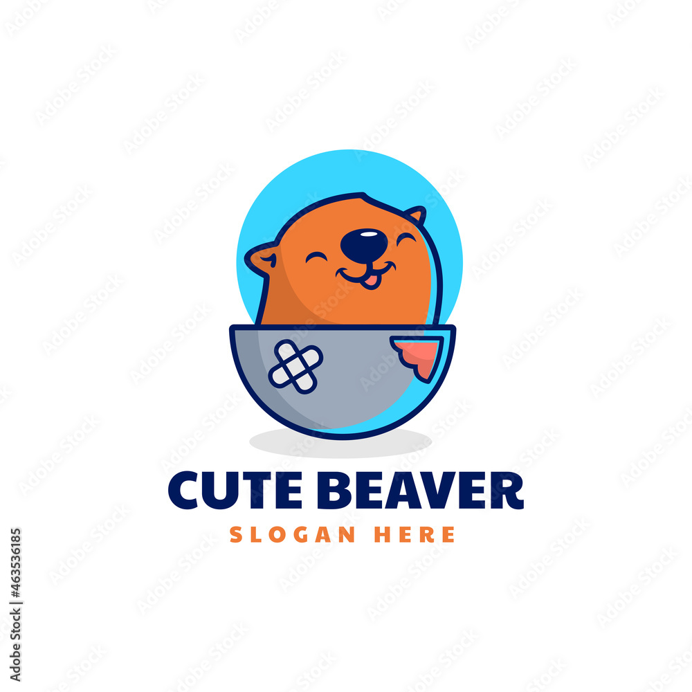 Obraz premium Vector Logo Illustration Cute Beaver Mascot Cartoon Style.