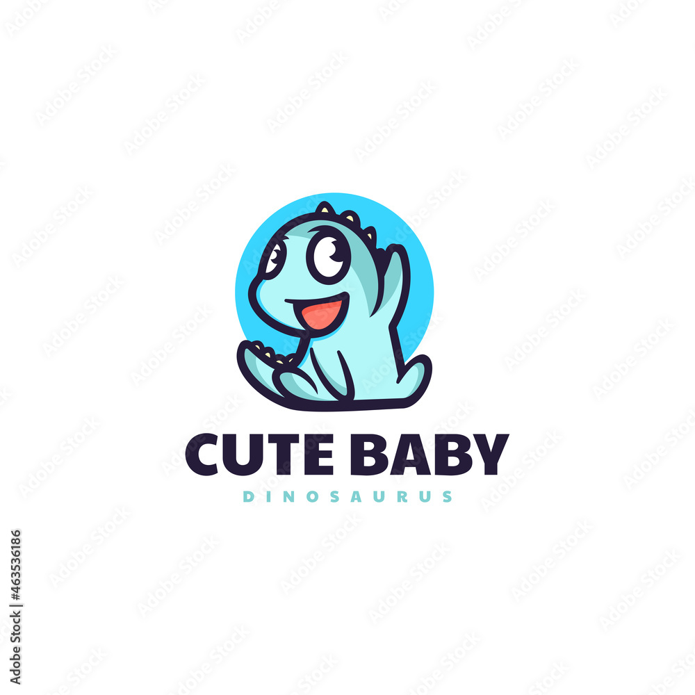 Vector Logo Illustration Baby Dinosaur Mascot Cartoon Style.