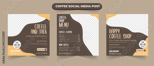 Set of editable coffee shop and cafe drink menu restaurant promotion for social media post banner flyer square vector template