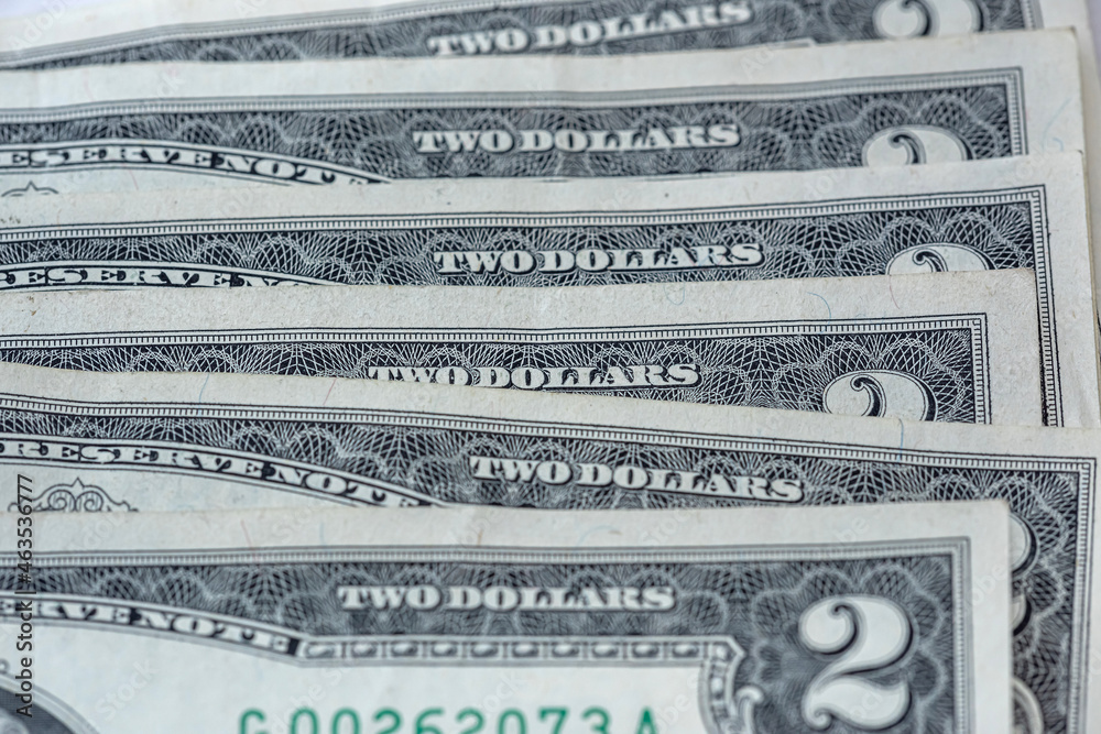 2 US dollars bills 2 US dollars bills