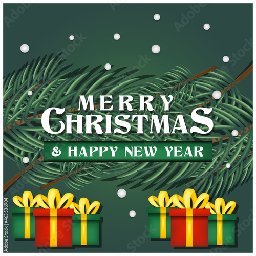 Merry Christmas and happy new year Banner template with christmas tree background