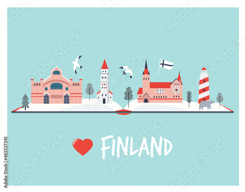 Greeting card with famous landmarks of Finland