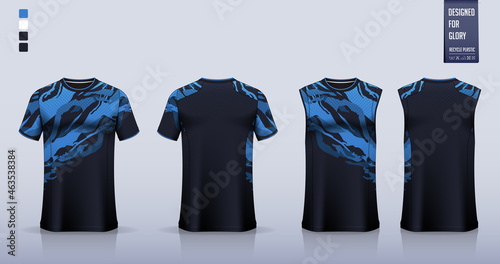 T-shirt sport, Soccer jersey, football kit, basketball uniform, tank top, and running singlet mockup. Fabric pattern design. Vector.