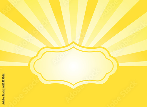 Sunlight retro horizontal background with vintage frame for text. bright yellow color burst background.