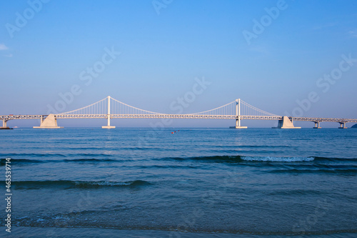 Gwangan bridge with beach in Busan, South Korea. © Tanya