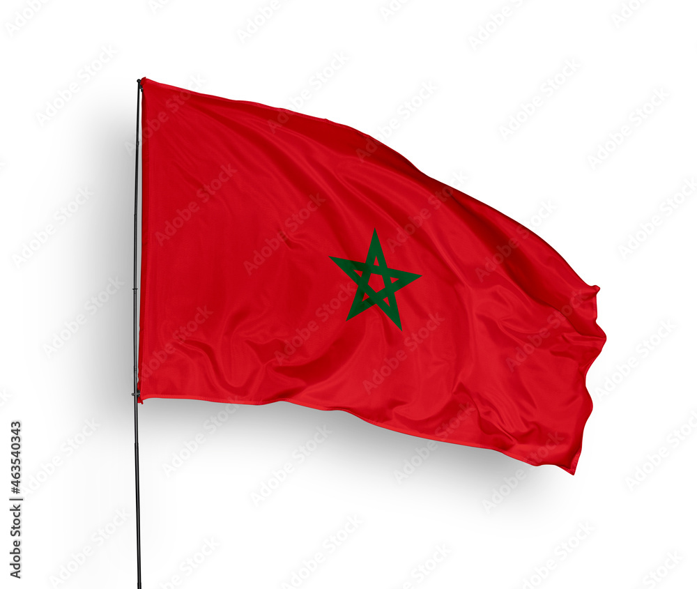 Morocco flag isolated on white background. close up waving flag of Morocco. flag symbols of Morocco. Concept of Morocco. Morocco flag isolated on white background. close up waving flag of Morocco. flag symbols of Morocco. Concept of Morocco.