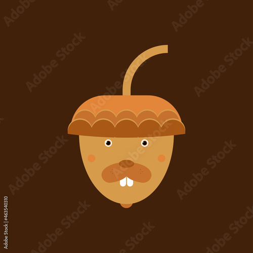 Vector illustration, nut with squirrel face, simple flat design concept.