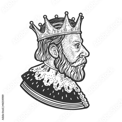 portrait of a king in a crown sketch engraving vector illustration. T-shirt apparel print design. Scratch board imitation. Black and white hand drawn image.