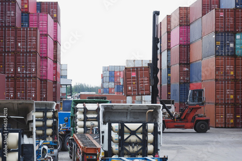 Containers on the port international transport logistics