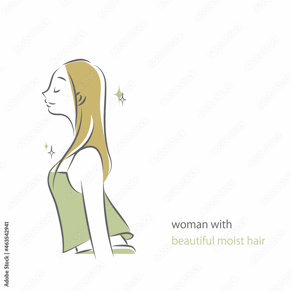 ヘアケア　美しくまとまる髪　シンプルでお洒落な女性の線画イラスト