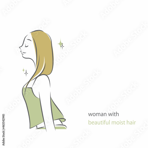 ヘアケア 美しくまとまる髪 シンプルでお洒落な女性の線画イラスト