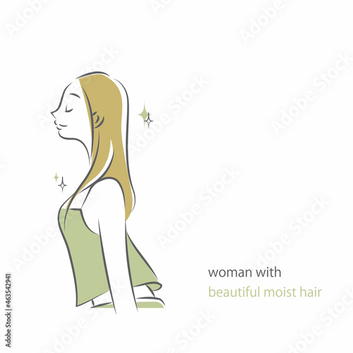 ヘアケア　美しくまとまる髪　シンプルでお洒落な女性の線画イラスト