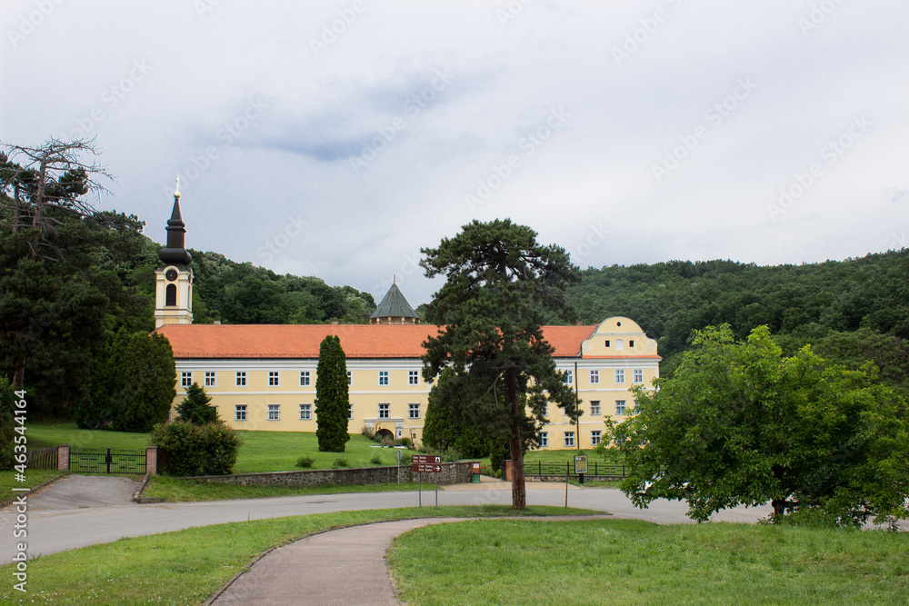 Fototapeta premium Saint mosaic in Orthodox monastery in Serbian national park Frushka Gora