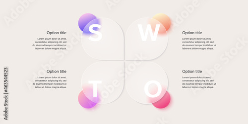 SWOT analysis infographic. Circular corporate strategic planning graphic elements. Company presentation slide template. Vector info graphic design.