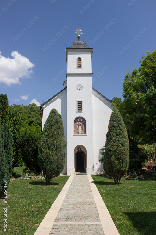 Saint mosaic in Orthodox monastery in Serbian national park Frushka Gora