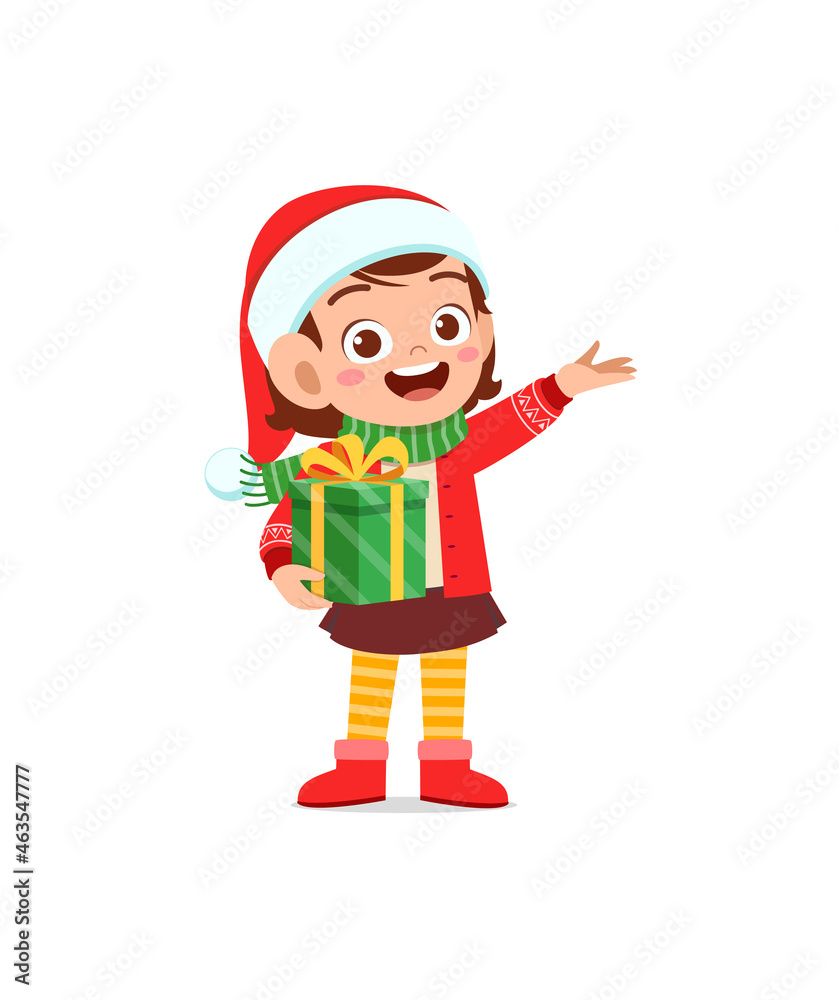 happy little girl holding present for christmas happy little girl holding present for christmas