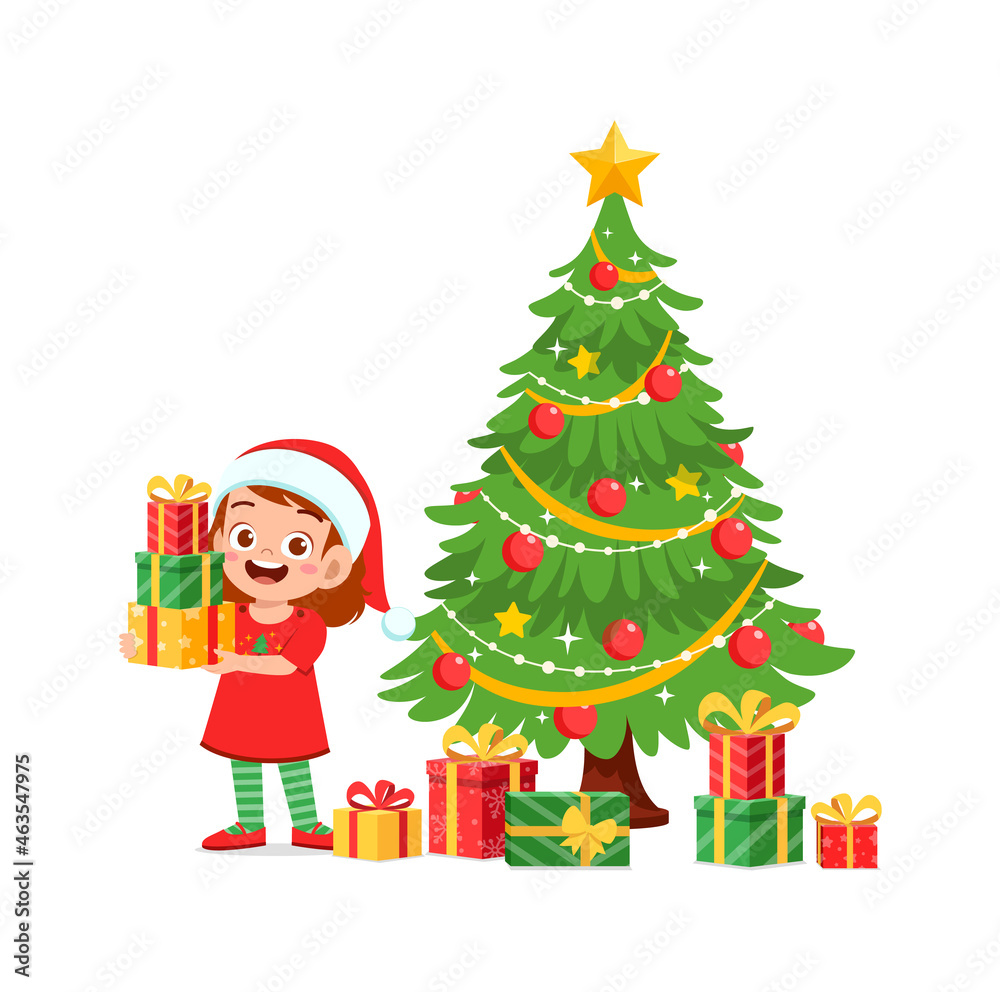 happy little girl holding present for christmas happy little girl holding present for christmas