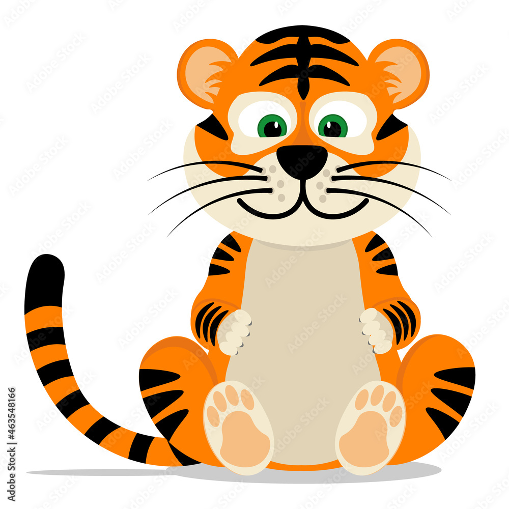 A kind and funny tiger. Vector illustration on a white background. A kind and funny tiger. Vector illustration on a white background.