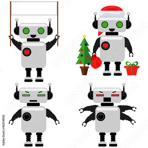 A set of cute robots of innovative technologies. Vector illustration of humanoid robots.