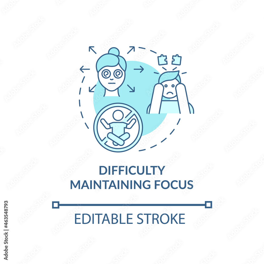 Difficulty maintaining focus concept icon. Inattentive sign abstract idea thin line illustration. Scattered thinking. Concentration difficulties. Vector isolated outline color drawing. Editable stroke